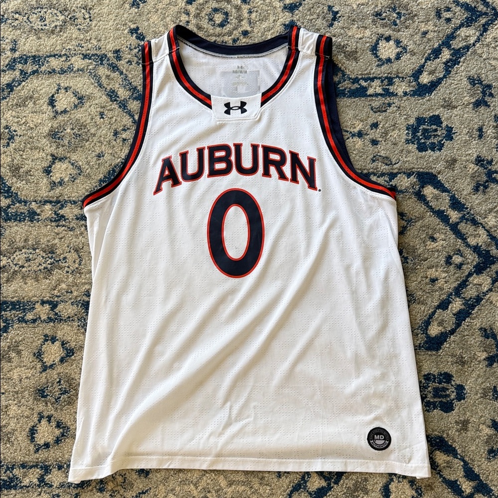 Under Armour White and Navy Auburn Jersey